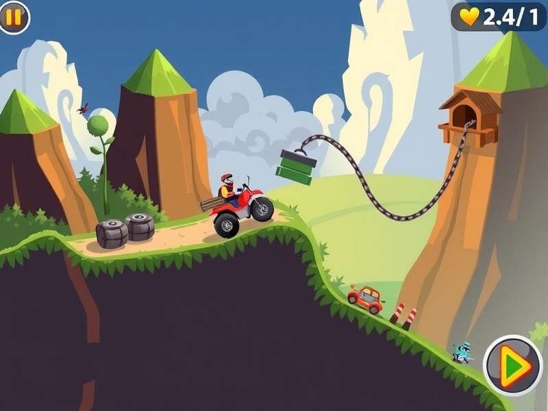 Hill Climb Racing 2 gameplay showing a vehicle climbing a hill