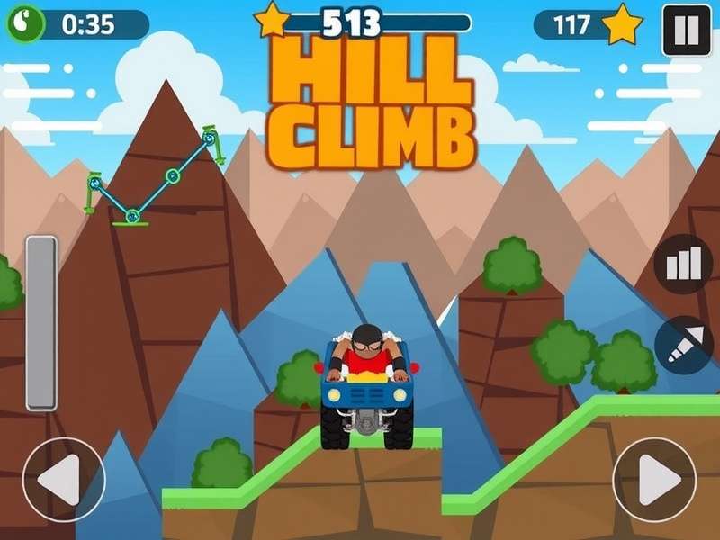 Hill Climb Racing 2 gameplay showing vehicle on mountain track