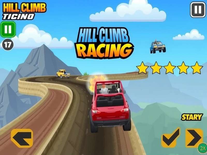 Hill Climb Racing 2 Online gameplay showing multiple vehicles racing on a mountainous track