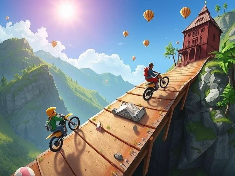 Hill Climb Racing 2 vehicle mid-air on a steep hill showcasing game physics