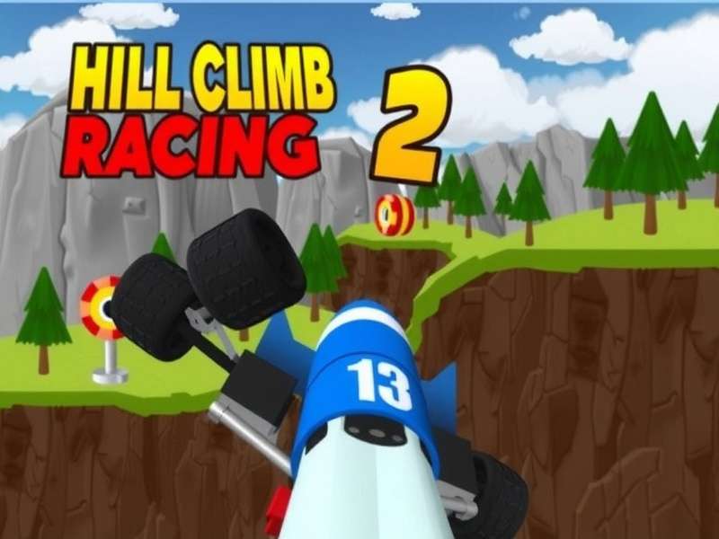 Hill Climb Racing 2 gameplay screenshot showing a vehicle on a hill
