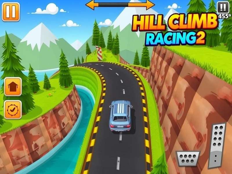 Hill Climb Racing 2 gameplay screenshot showing multiple vehicles on a rugged track