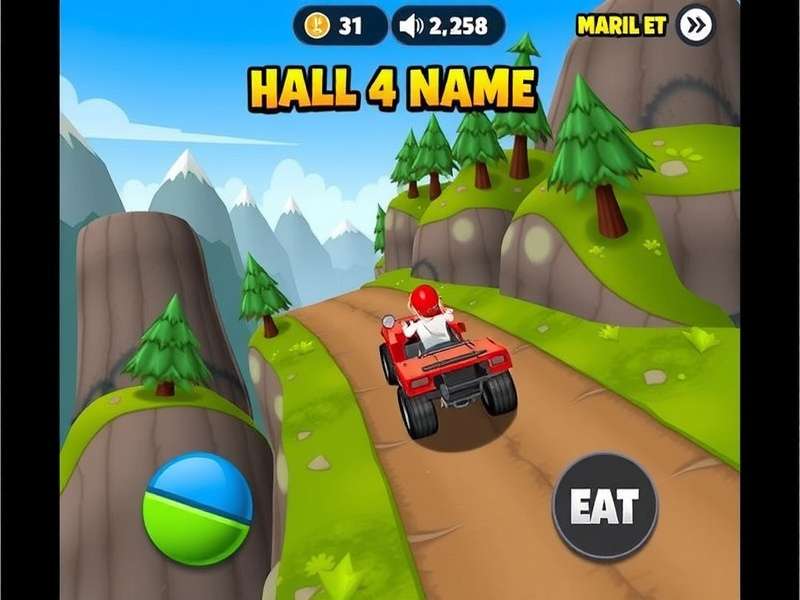 Hill Climb Racing 2 gameplay screenshot showing multiple vehicles racing on a mountain track