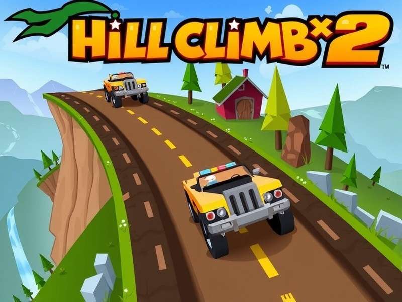 Hill Climb Racing 2 action shot featuring multiple vehicles on different terrains
