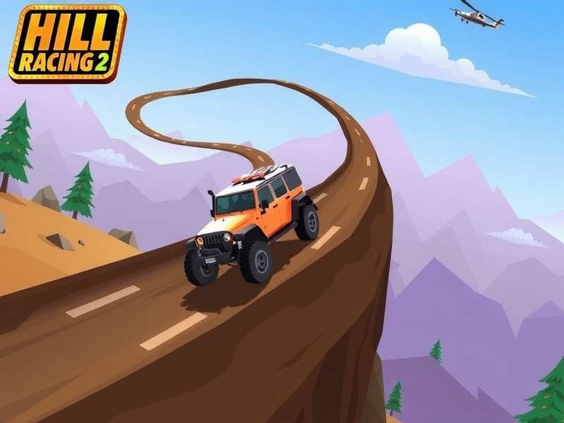 Hill Climb Racing 2 New Event gameplay screenshot showing a vehicle on a steep mountain track