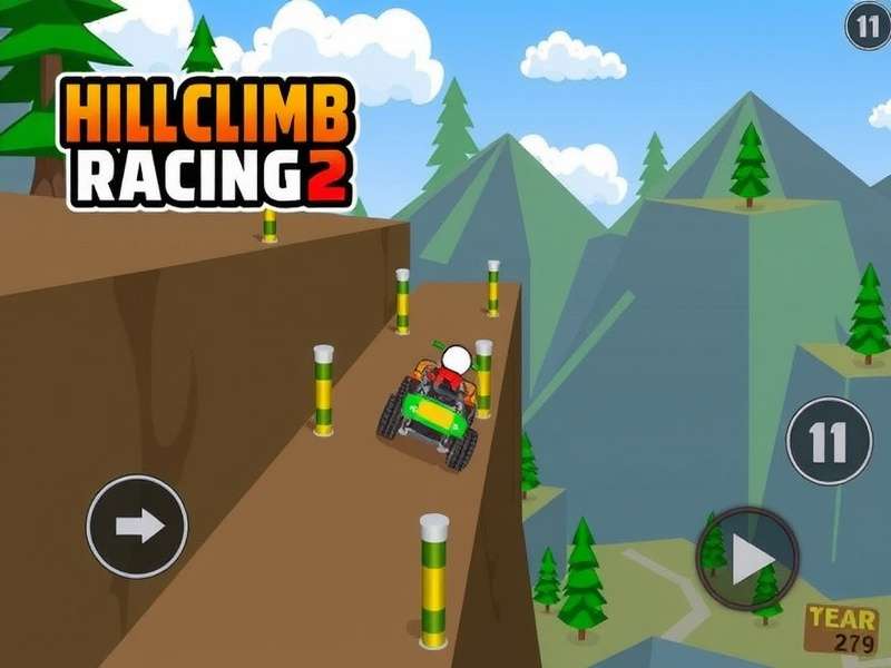 Hill Climb Racing 2 gameplay screenshot showing vehicle on mountain track