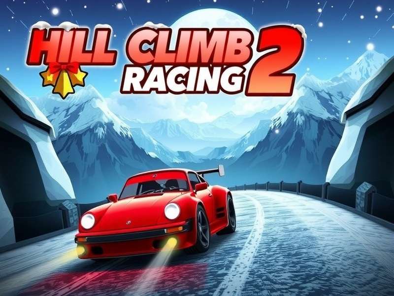 Hill Climb Racing 2 Christmas Soundtrack festive scene with snowy hills, Christmas tree, and golden ornaments