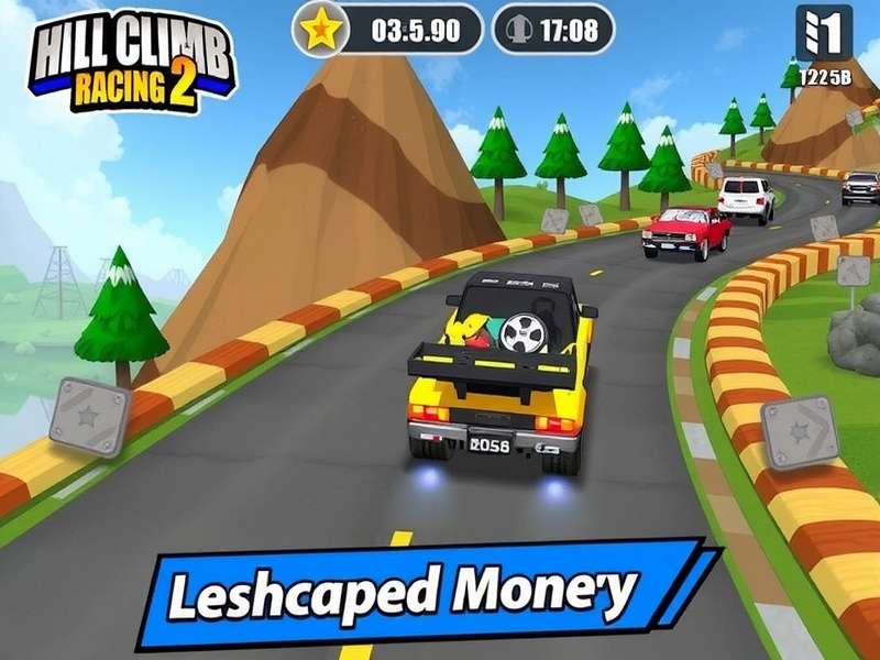 Hill Climb Racing 2 gameplay showing off-road vehicle with coins and stars flying