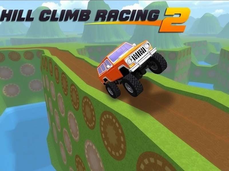 Hill Climb Racing 2 gameplay action with vehicles climbing a steep hill